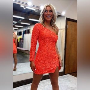 Orange, sequin, one shoulder dress #HOCO #PARTY#GOINGOUT